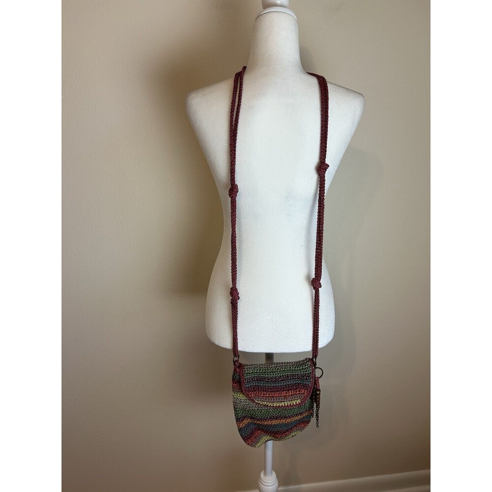 The Sak Crocheted Riviera Hobo Red Bohemian Stripe Crossbody Shoulder Bag Purse